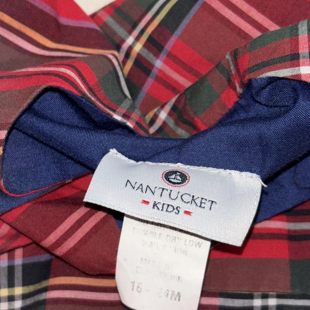 Nantucket Kids Lawson Longall Paces Mill Red Navy Plaid Romper Holidays 18-24M